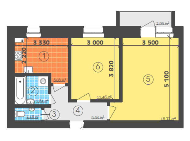 ЖК Кролевец: планировка 2-комнатной квартиры 50.02 м²