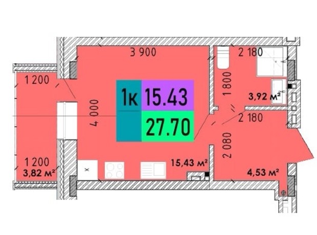 ЖК Козацький Гай 2: планування 1-кімнатної квартири 27.7 м²