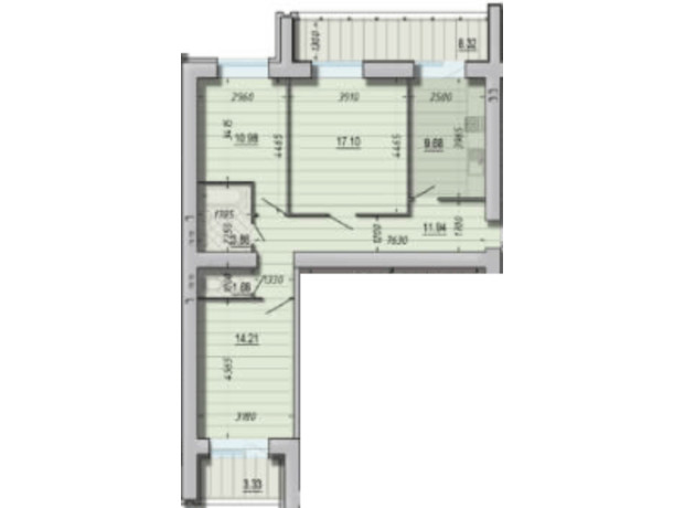 ЖК Craft House: планировка 3-комнатной квартиры 79.44 м²