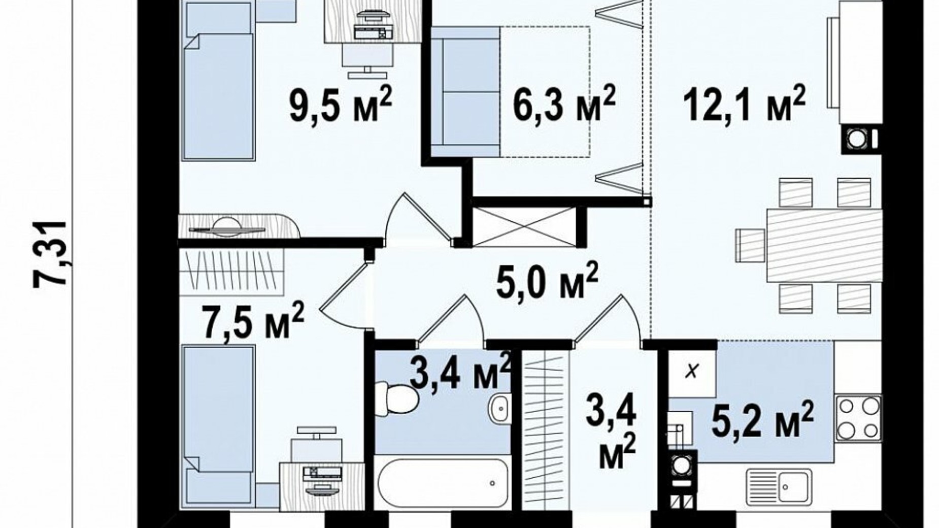 Планування котеджу в КМ Літо  53 м², фото 366516