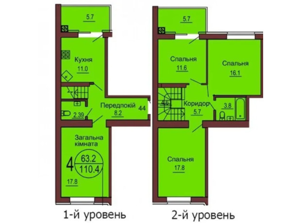 ЖК София Клубный: планировка 4-комнатной квартиры 110.4 м²