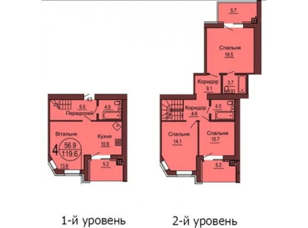 ЖК София Клубный: планировка 4-комнатной квартиры 119.4 м²