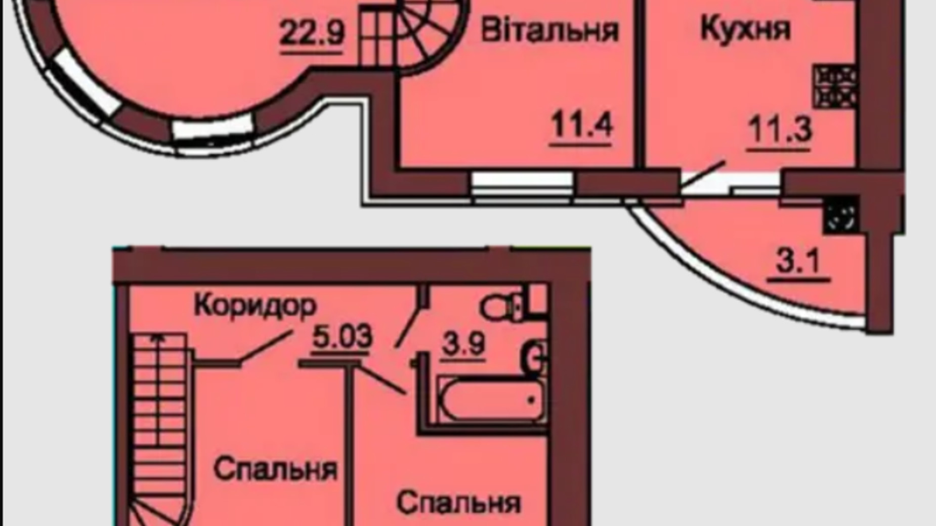 Планировка много­уровневой квартиры в ЖК София Клубный 88.7 м², фото 366569