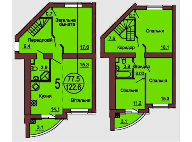 ЖК Софія Клубний: планування 5-кімнатної квартири 126.9 м²