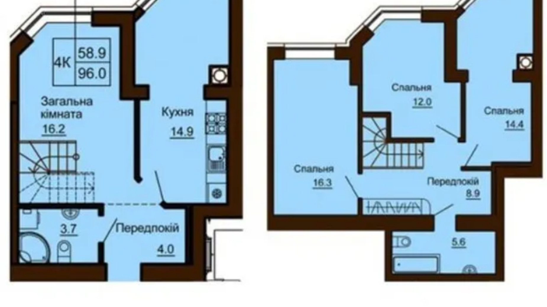 Планировка много­уровневой квартиры в ЖК София Клубный 96.6 м², фото 366573