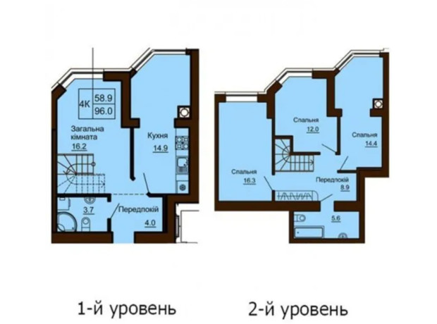 ЖК София Клубный: планировка 4-комнатной квартиры 96.6 м²