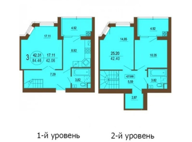 ЖК София Клубный: планировка 3-комнатной квартиры 84.5 м²
