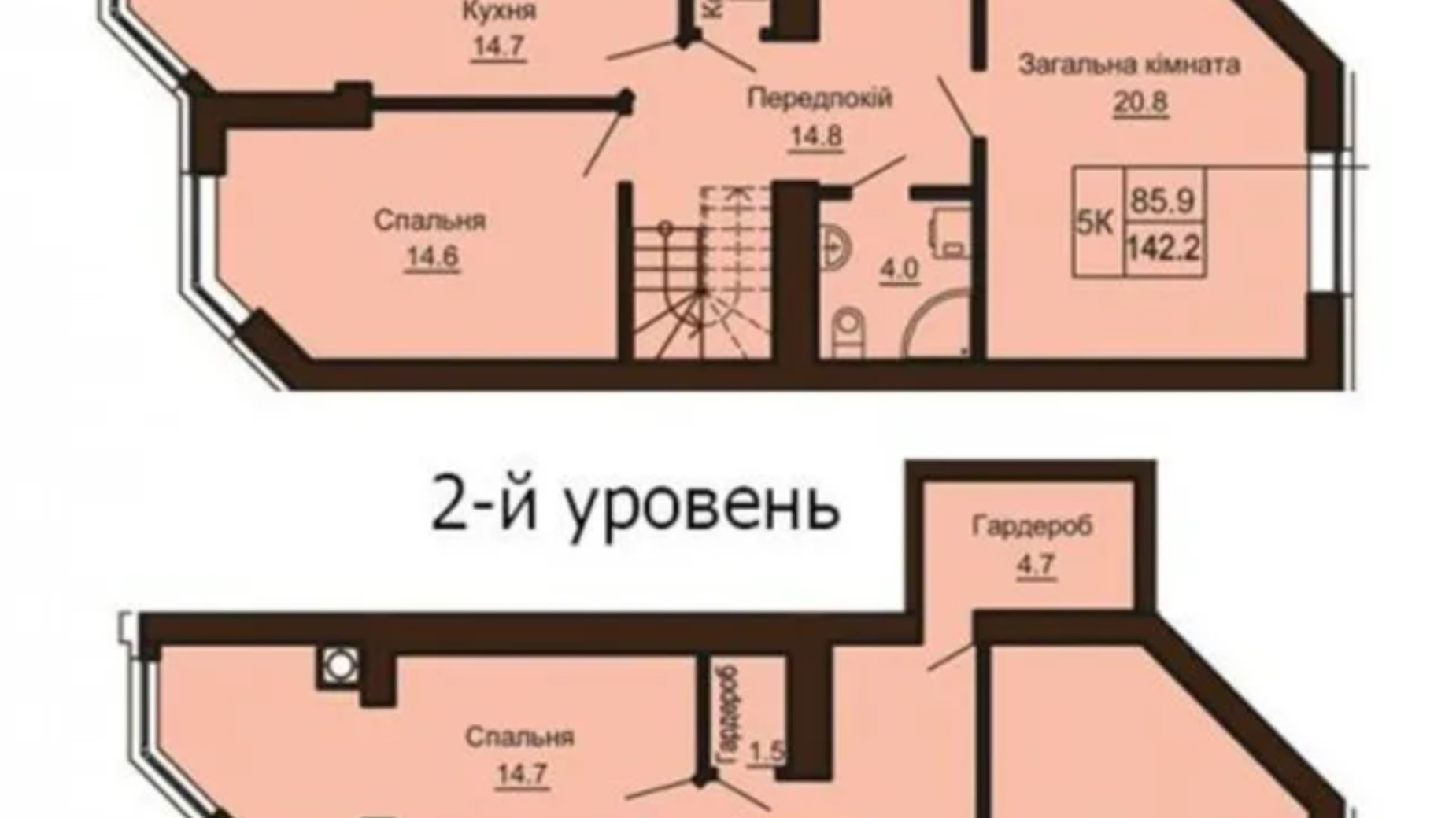 Планування багато­рівневої квартири в ЖК Софія Клубний 142.2 м², фото 366598