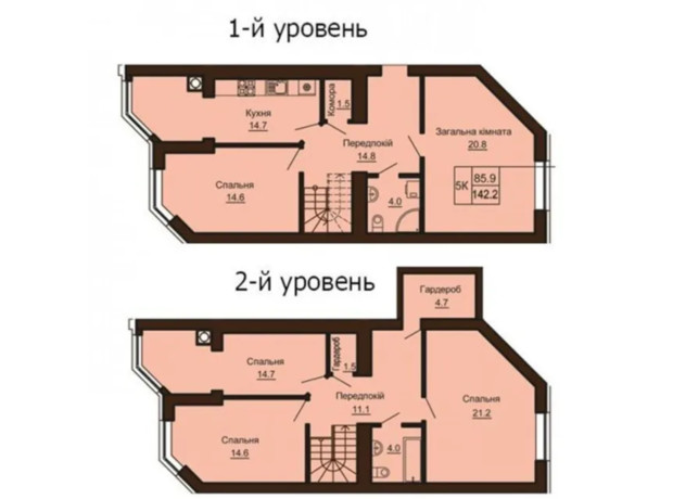 ЖК София Клубный: планировка 5-комнатной квартиры 142.2 м²
