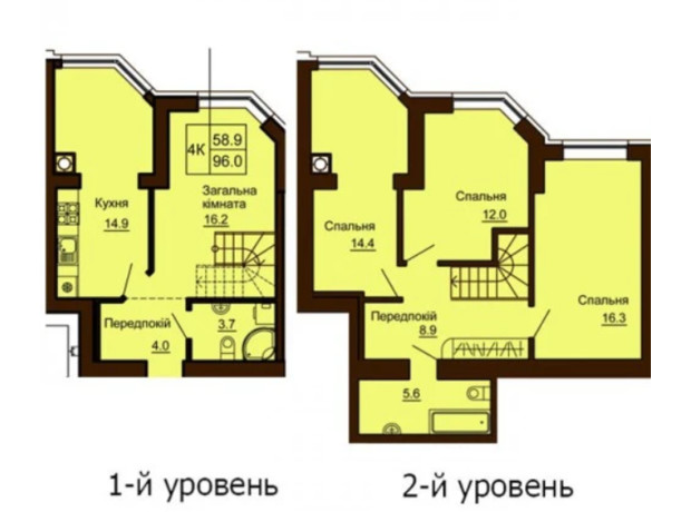 ЖК София Клубный: планировка 4-комнатной квартиры 96.7 м²