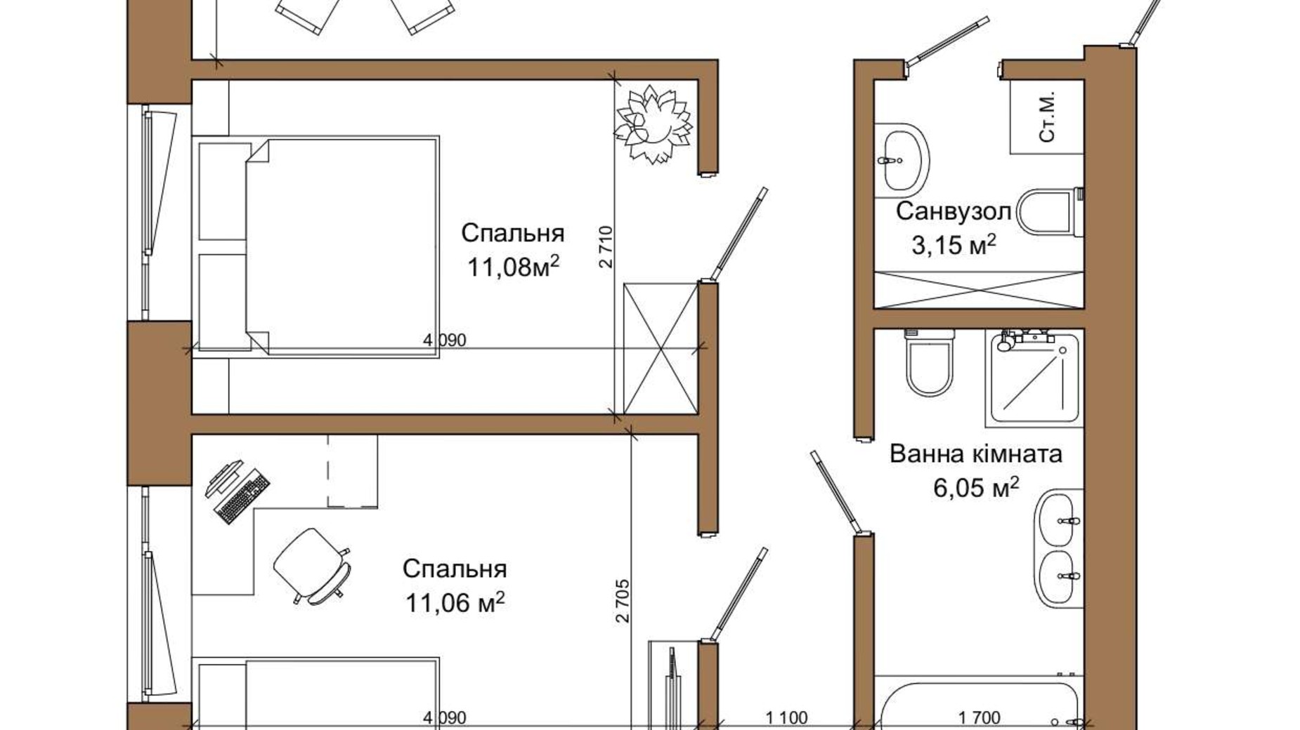 Планування 3-кімнатної квартири в ЖК Атмосфера 85.97 м², фото 366651