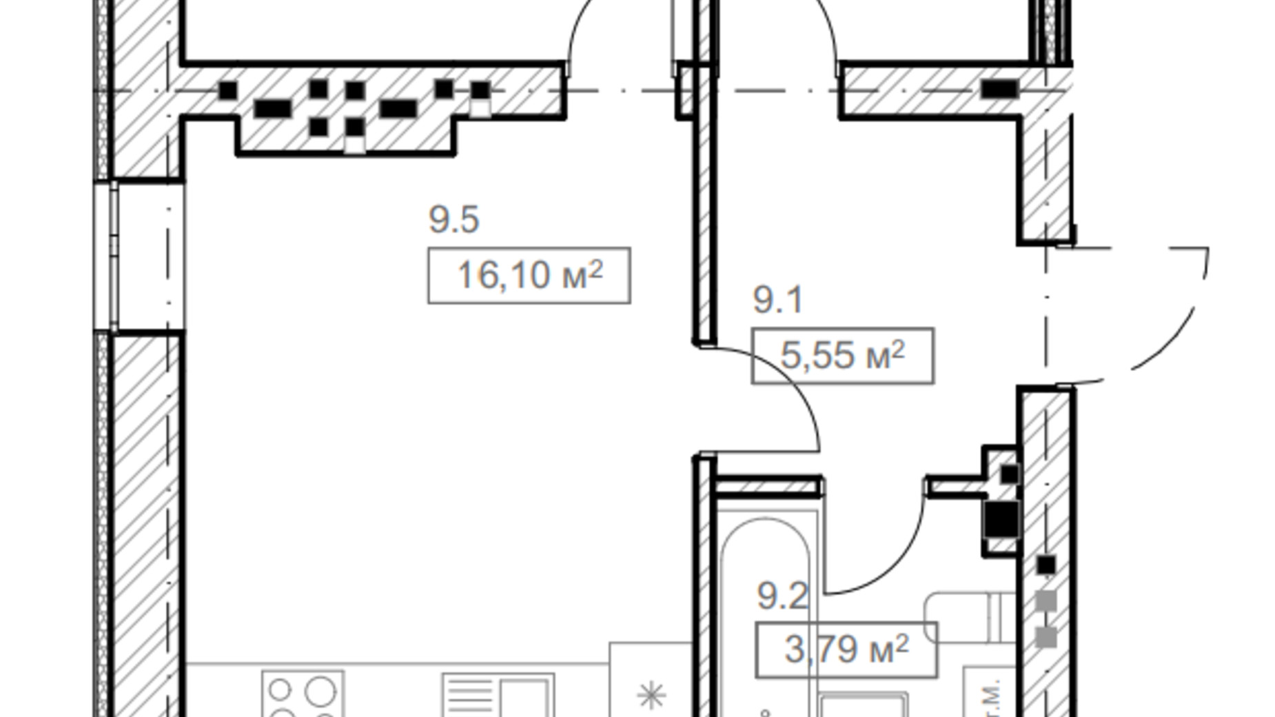 Планування 2-кімнатної квартири в ЖК FreeDom 49.72 м², фото 366871