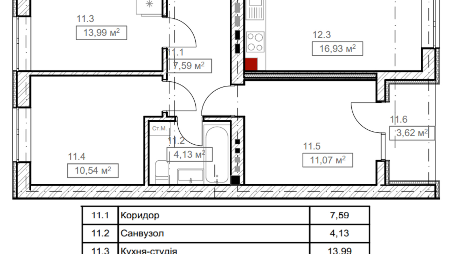 Планировка 2-комнатной квартиры в ЖК FreeDom 50.94 м², фото 366874