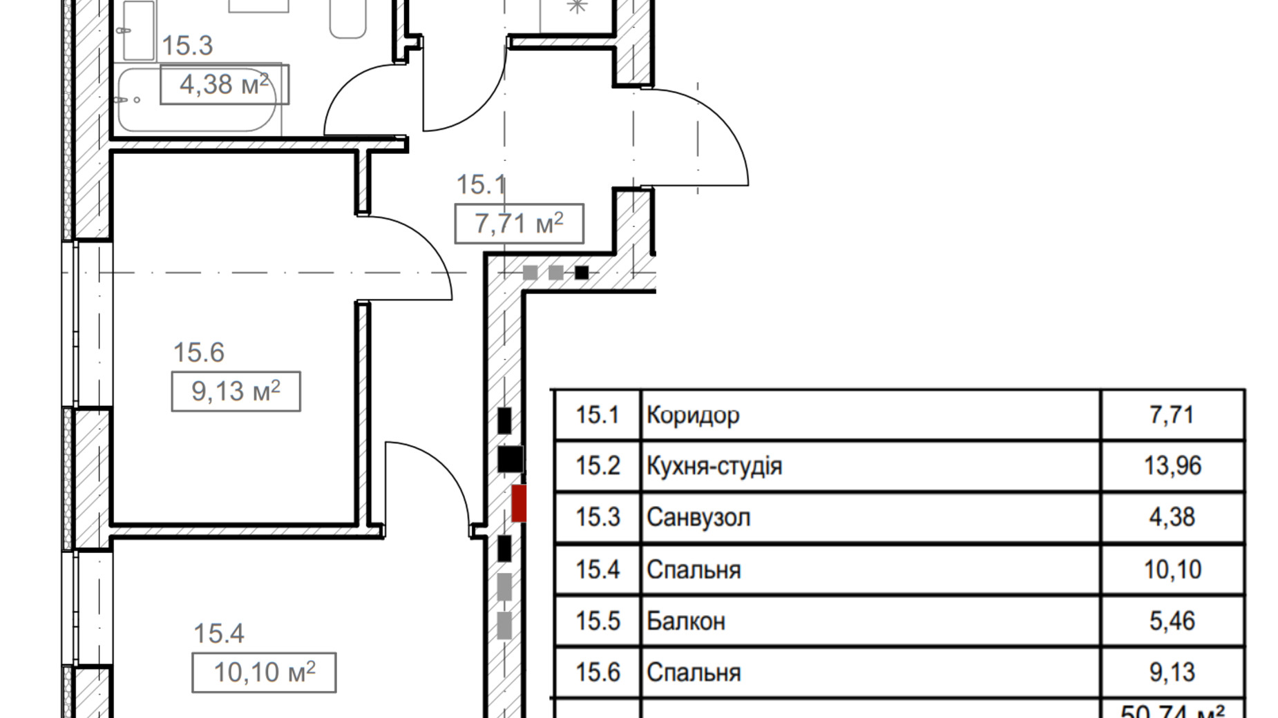 Планировка 1-комнатной квартиры в ЖК FreeDom 42.56 м², фото 366875