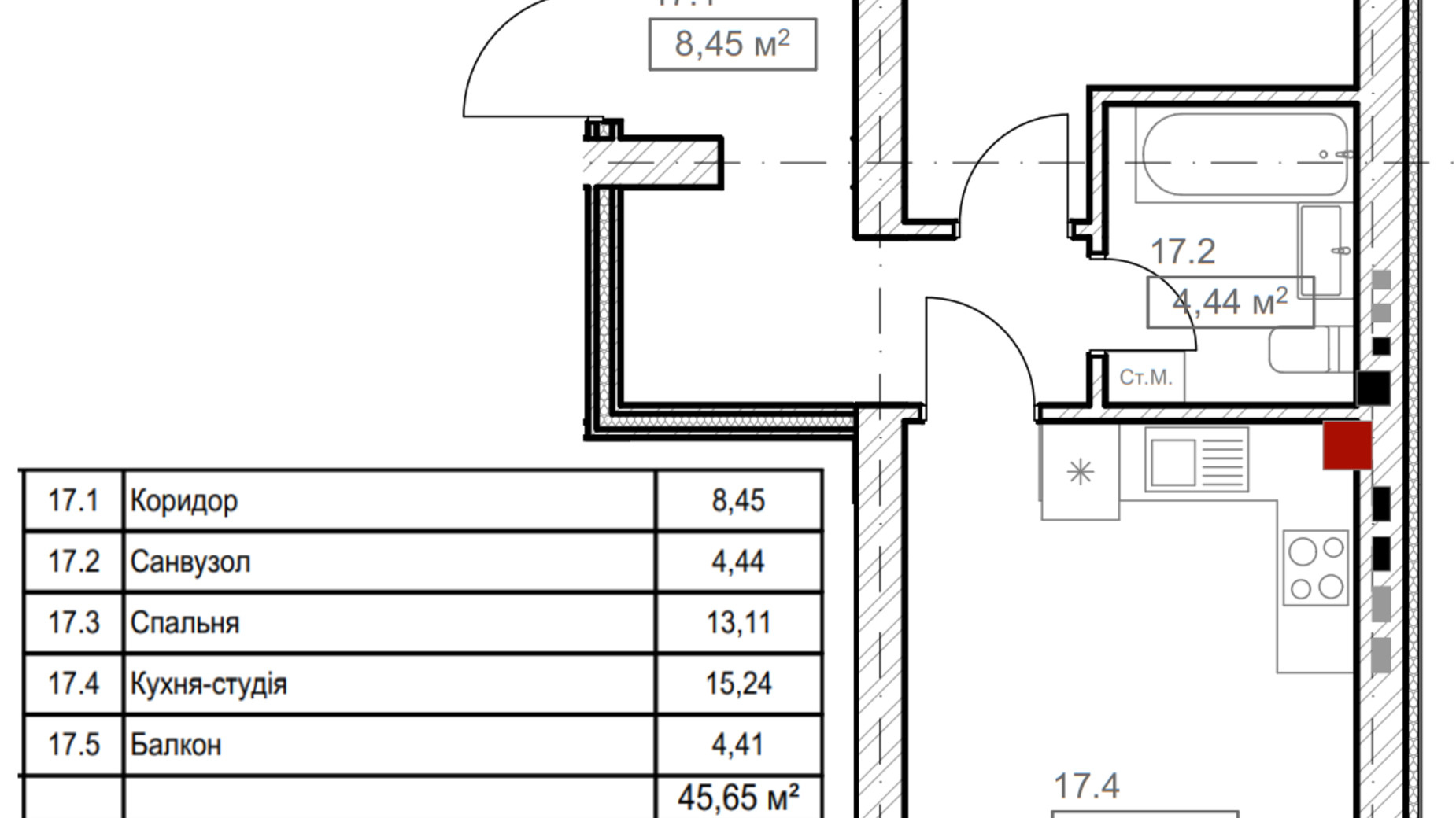 Планировка 1-комнатной квартиры в ЖК FreeDom 40.2 м², фото 366877