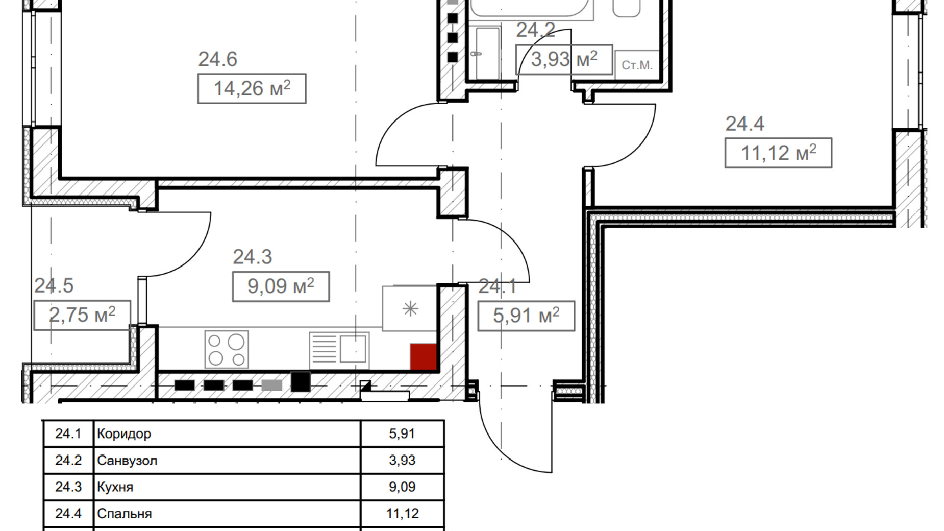 Планировка 2-комнатной квартиры в ЖК FreeDom 57.33 м², фото 366897