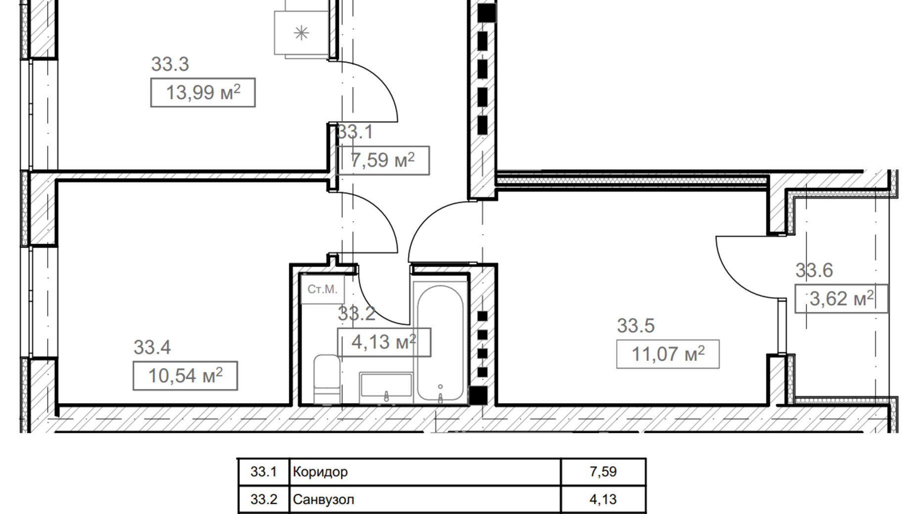 Планировка 2-комнатной квартиры в ЖК FreeDom 49.13 м², фото 366902