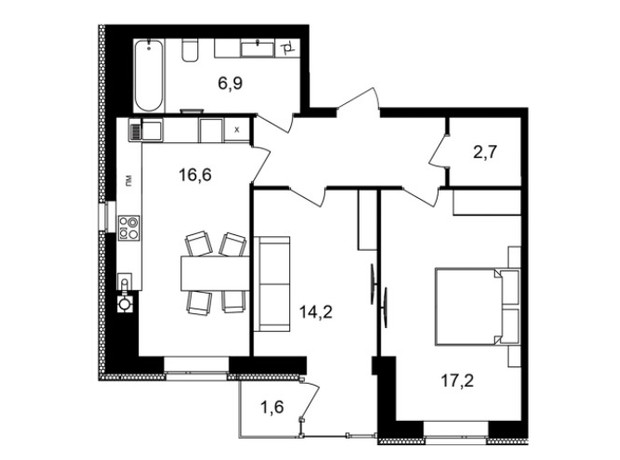ЖК Forest Home: планування 2-кімнатної квартири 66.4 м²