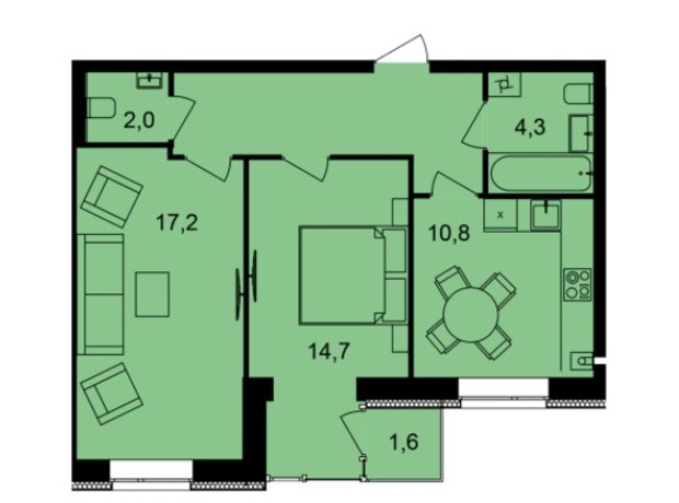 ЖК Forest Home: планування 2-кімнатної квартири 60 м²