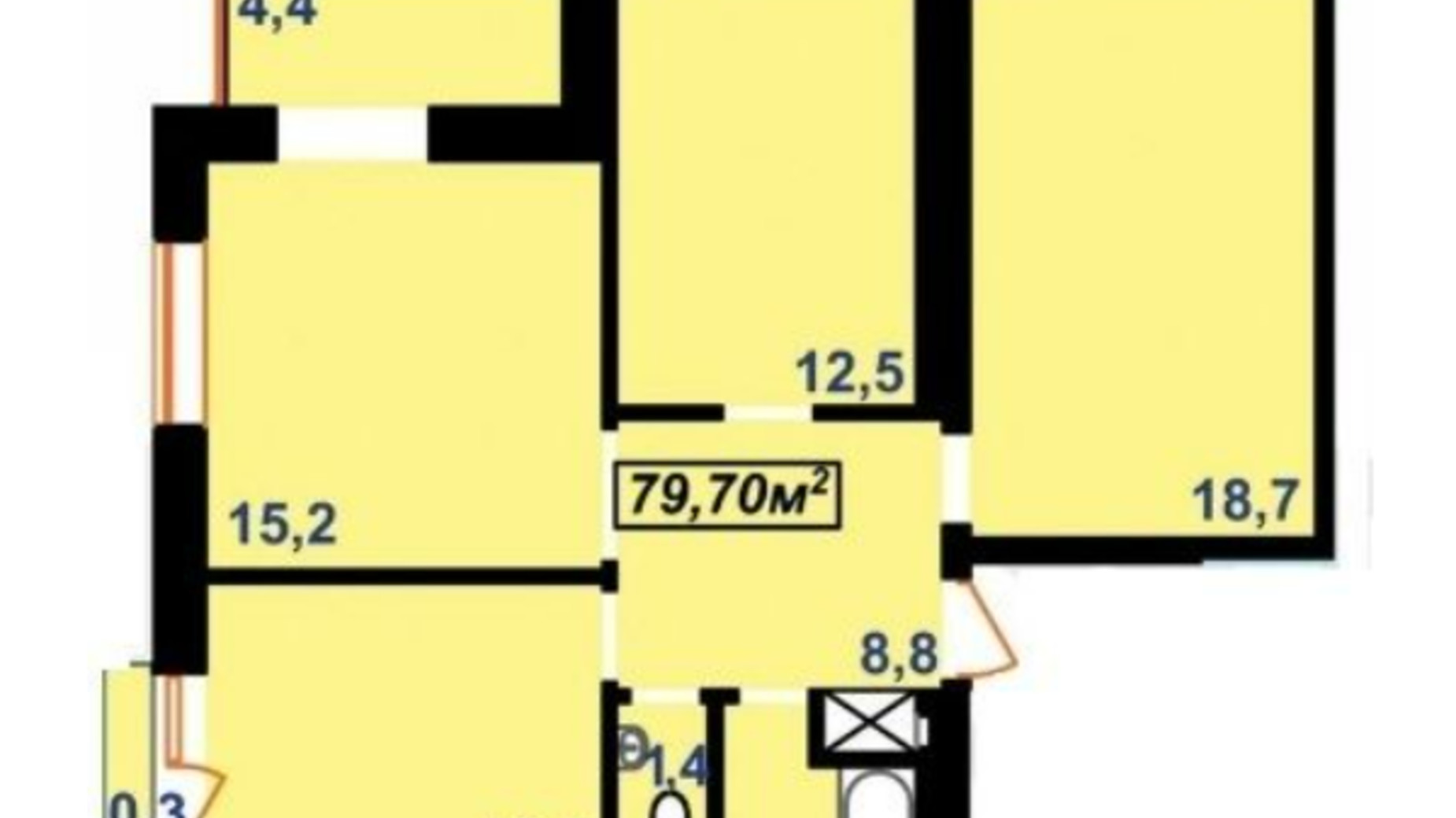 Планування 3-кімнатної квартири в ЖК Квартал Гімназійний 79.7 м², фото 367258