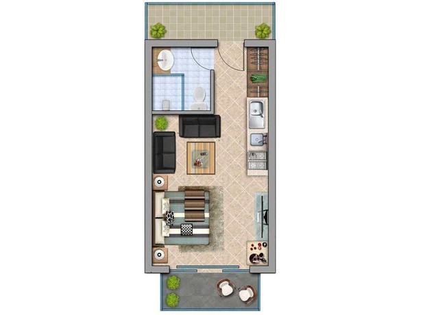 Апарт-комплекс Енергодар: планування 1-кімнатної квартири 18 м²