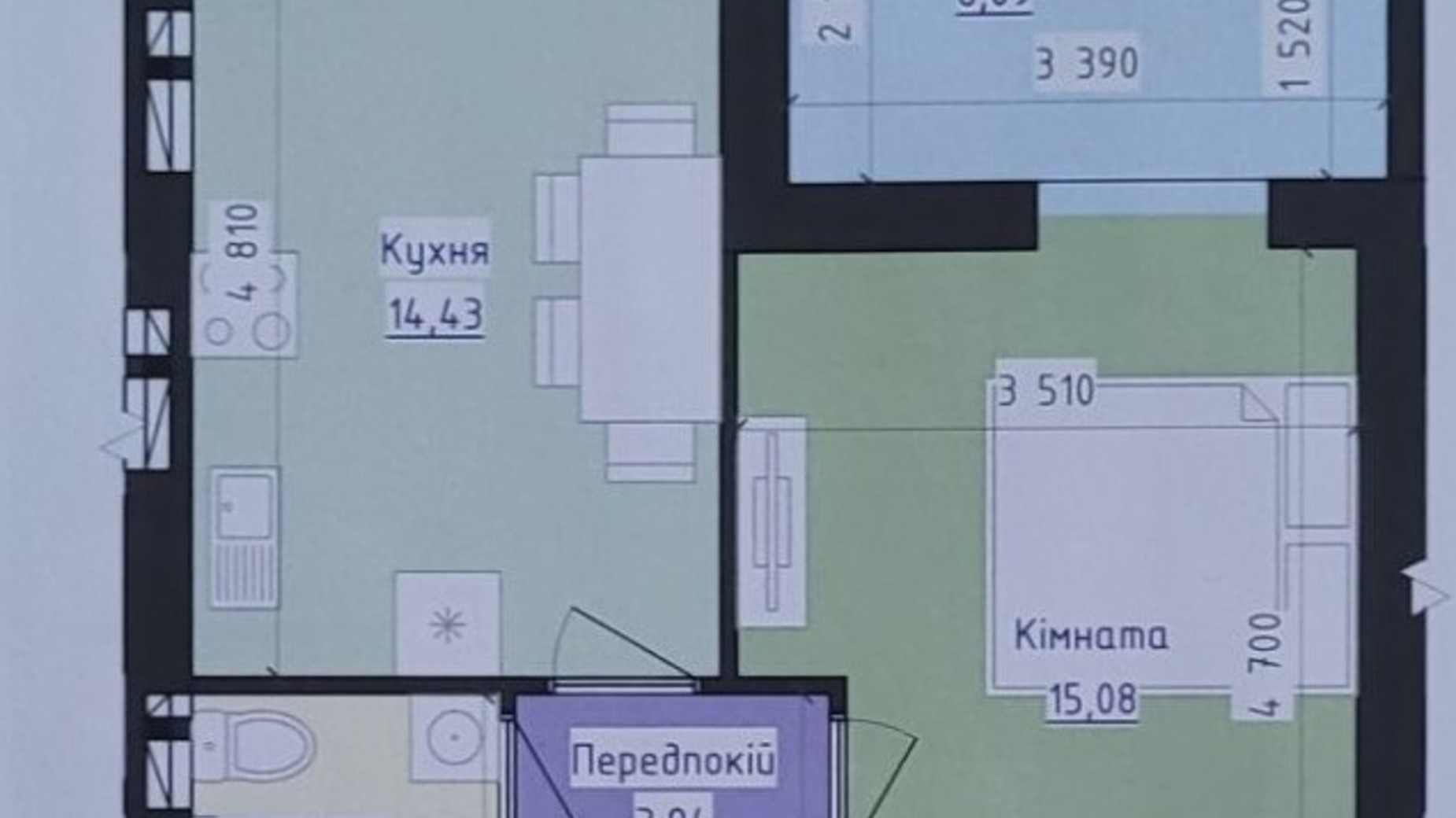 Планування 1-кімнатної квартири в ЖК Престиж 43.37 м², фото 367439