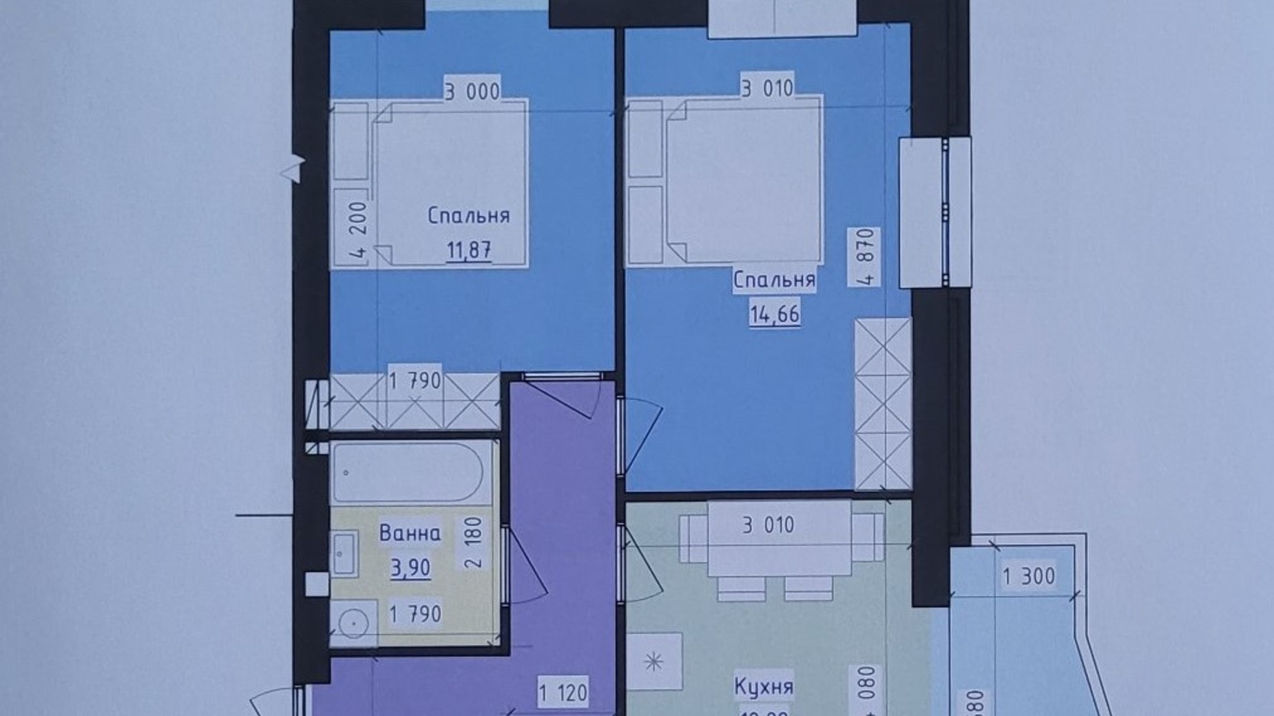 Планування 2-кімнатної квартири в ЖК Престиж 63.66 м², фото 367440