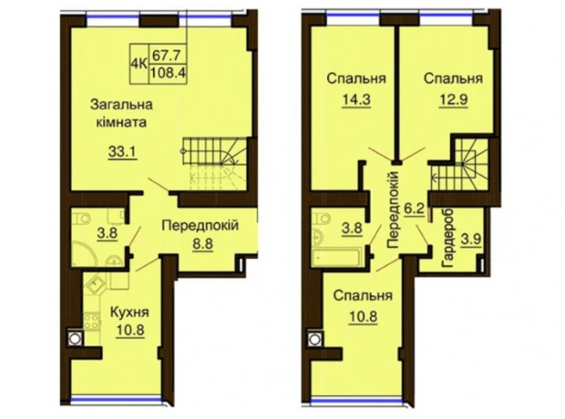 ЖК Софія Клубний: планування 4-кімнатної квартири 108.4 м²