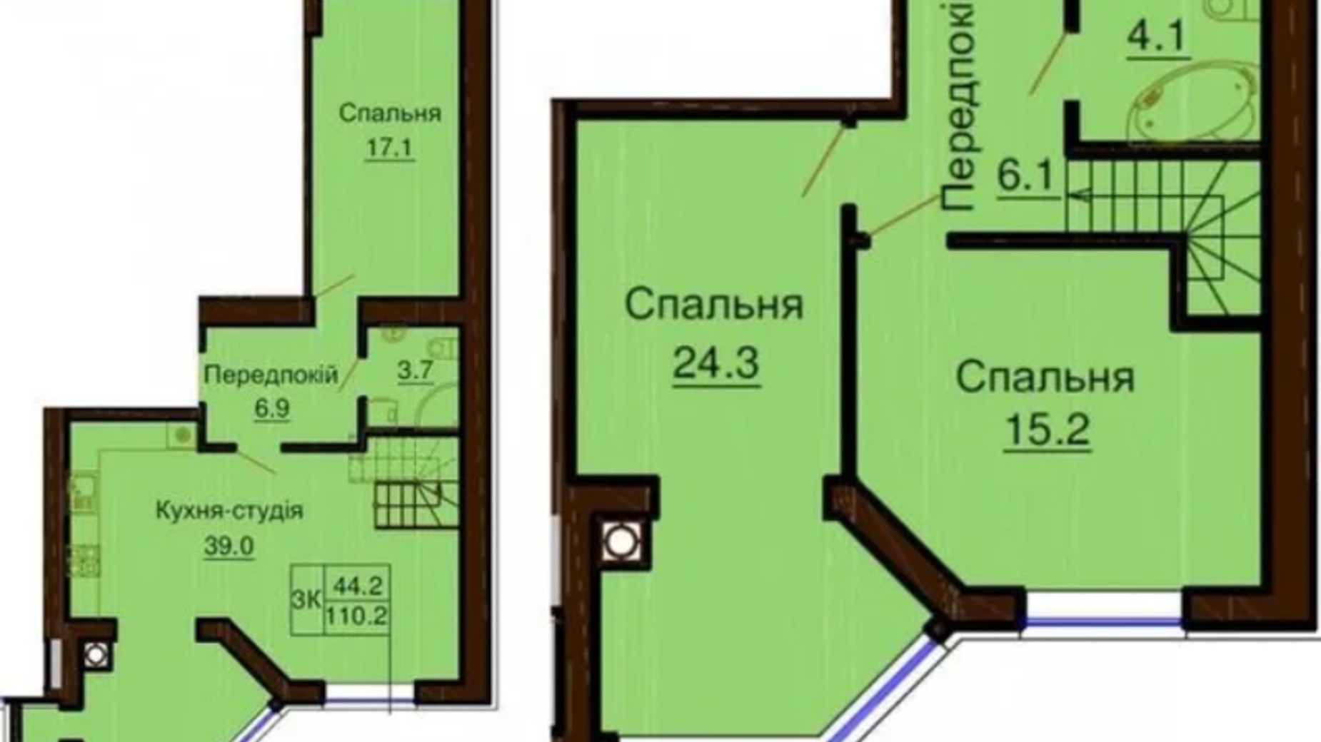 Планування багато­рівневої квартири в ЖК Софія Клубний 110.2 м², фото 367591