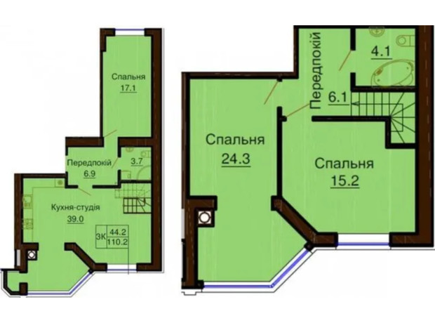 ЖК София Клубный: планировка 3-комнатной квартиры 110.2 м²