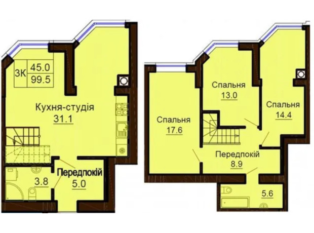 ЖК Софія Клубний: планування 3-кімнатної квартири 99.5 м²