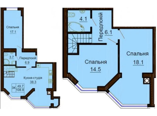 ЖК Софія Клубний: планування 3-кімнатної квартири 108.8 м²