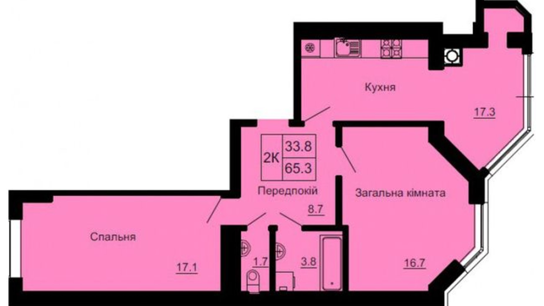 Планировка 2-комнатной квартиры в ЖК София Клубный 65.3 м², фото 367596