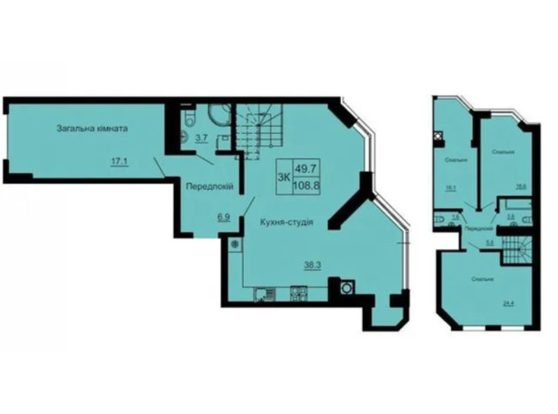 ЖК Софія Клубний: планування 3-кімнатної квартири 108.8 м²