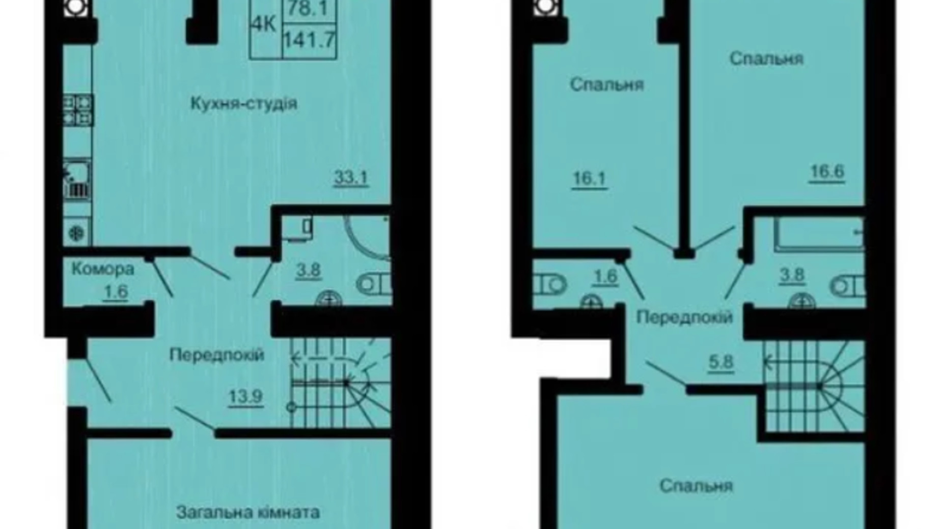 Планування багато­рівневої квартири в ЖК Софія Клубний 141.7 м², фото 367599