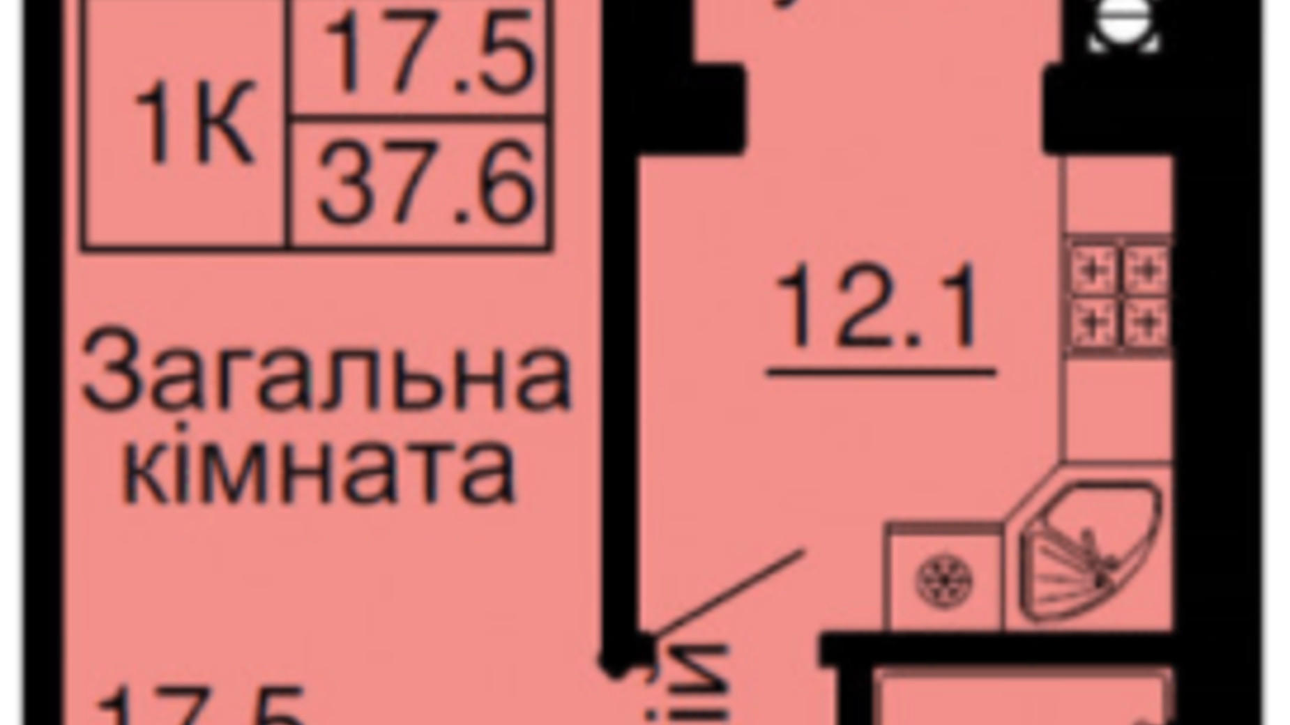 Планировка 1-комнатной квартиры в ЖК София Клубный 37.6 м², фото 367601