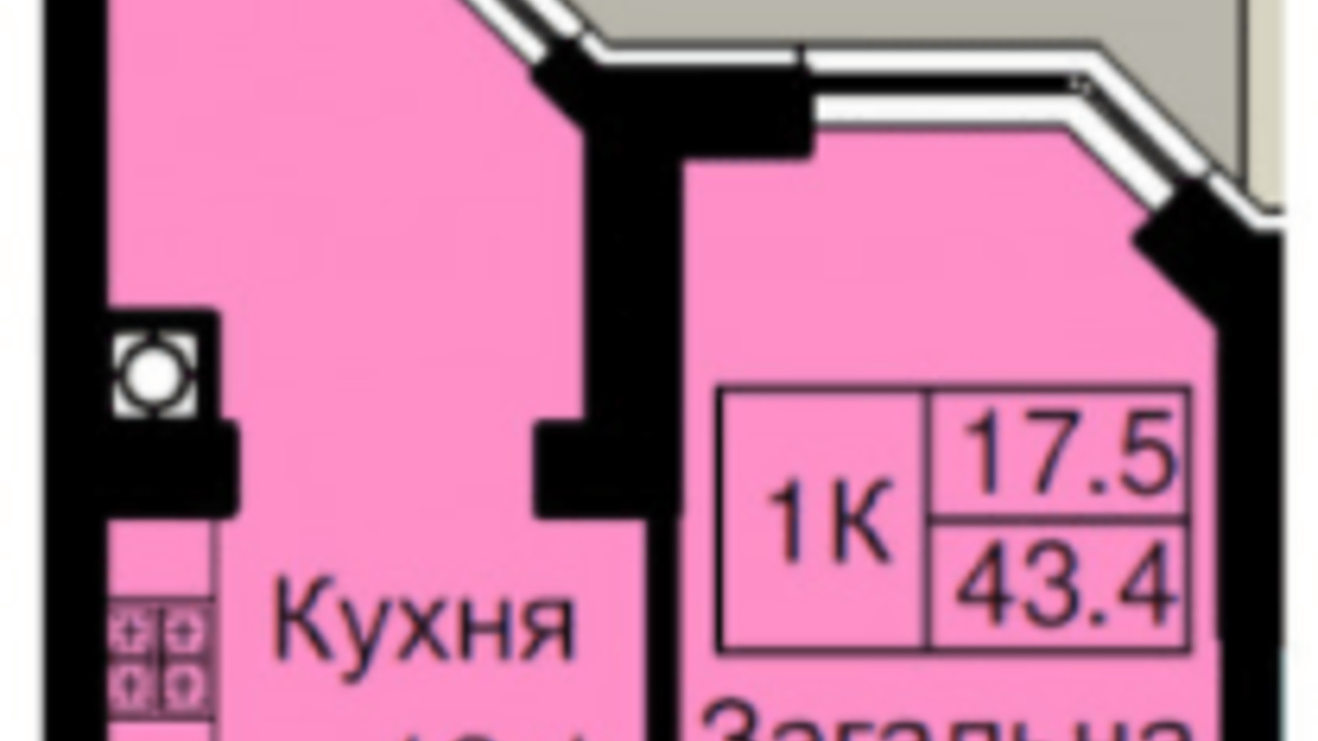 Планировка 1-комнатной квартиры в ЖК София Клубный 43.4 м², фото 367602