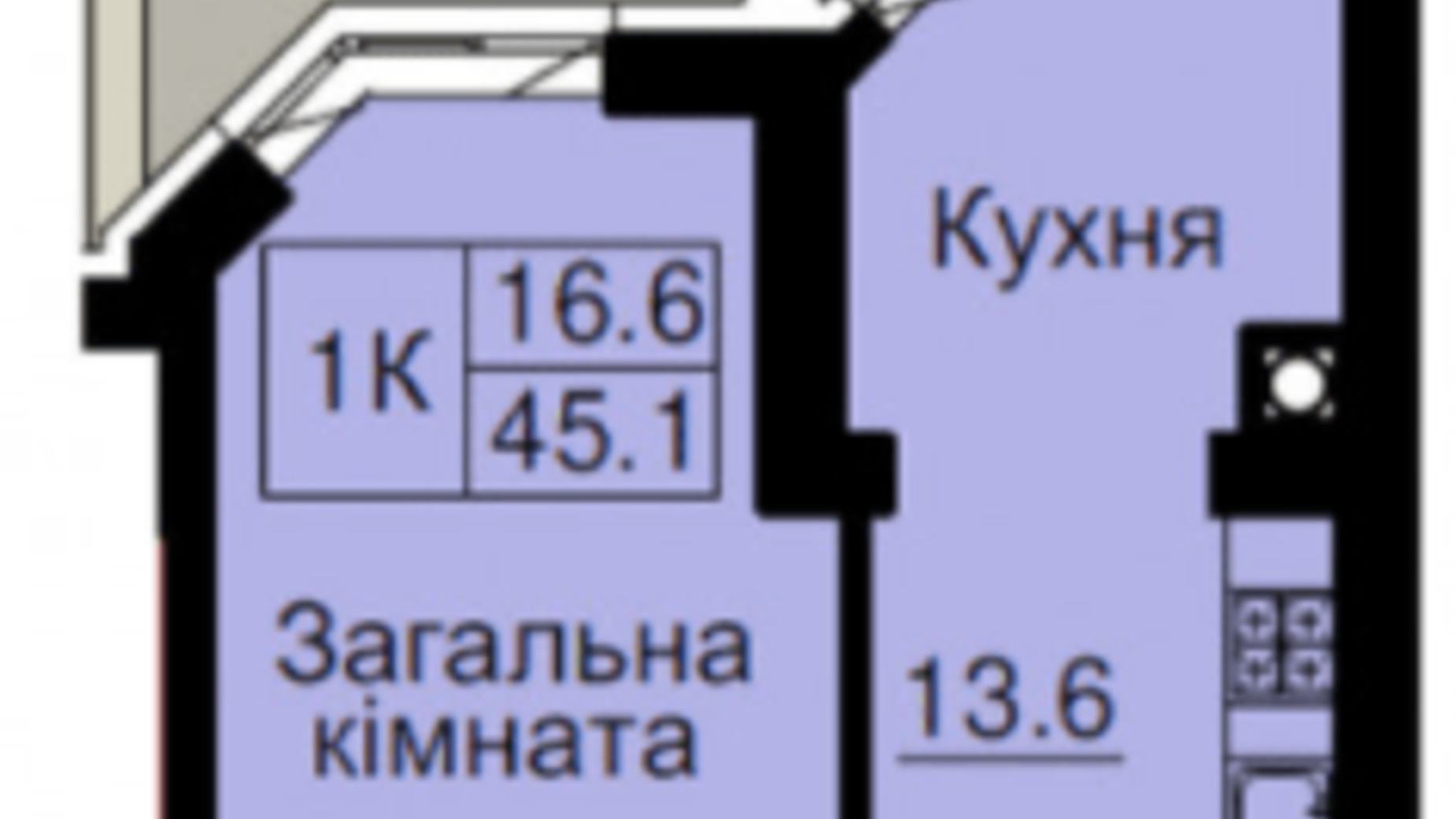 Планировка 1-комнатной квартиры в ЖК София Клубный 45.1 м², фото 367603