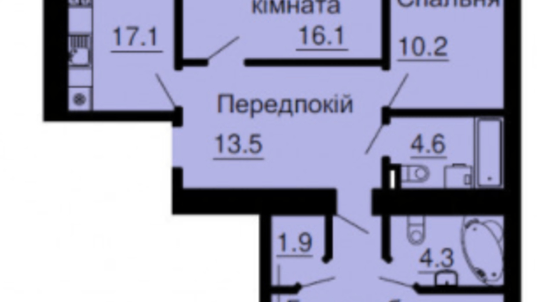 Планировка 3-комнатной квартиры в ЖК София Клубный 93 м², фото 367620