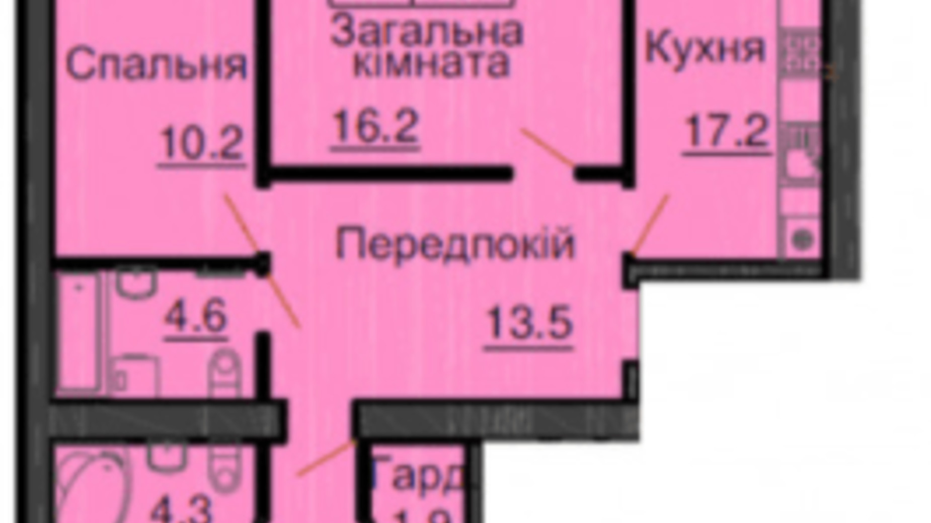 Планировка 3-комнатной квартиры в ЖК София Клубный 96.1 м², фото 367621