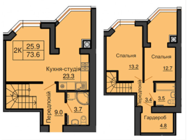 ЖК Софія Клубний: планування 2-кімнатної квартири 73.6 м²