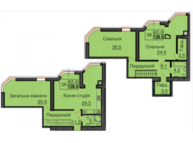 ЖК София Клубный: планировка 3-комнатной квартиры 128.5 м²