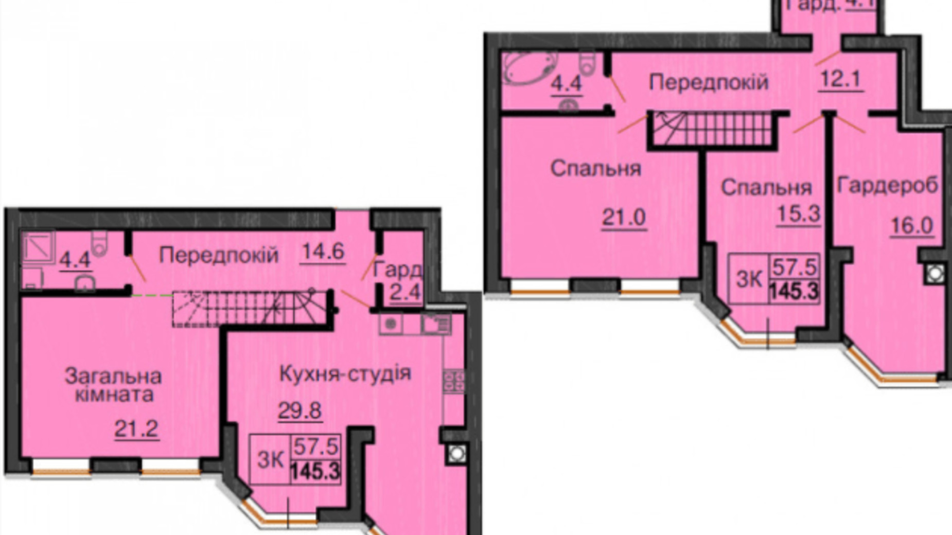 Планування багато­рівневої квартири в ЖК Софія Клубний 145.3 м², фото 367625