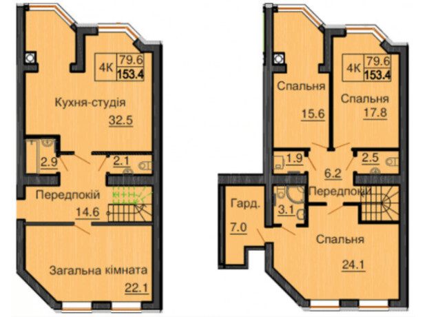 ЖК София Клубный: планировка 4-комнатной квартиры 153.4 м²