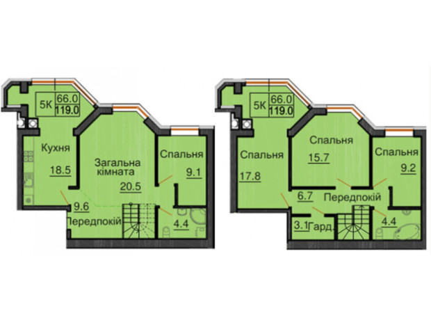 ЖК София Клубный: планировка 5-комнатной квартиры 119 м²