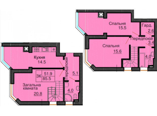 ЖК Софія Клубний: планування 3-кімнатної квартири 85.5 м²