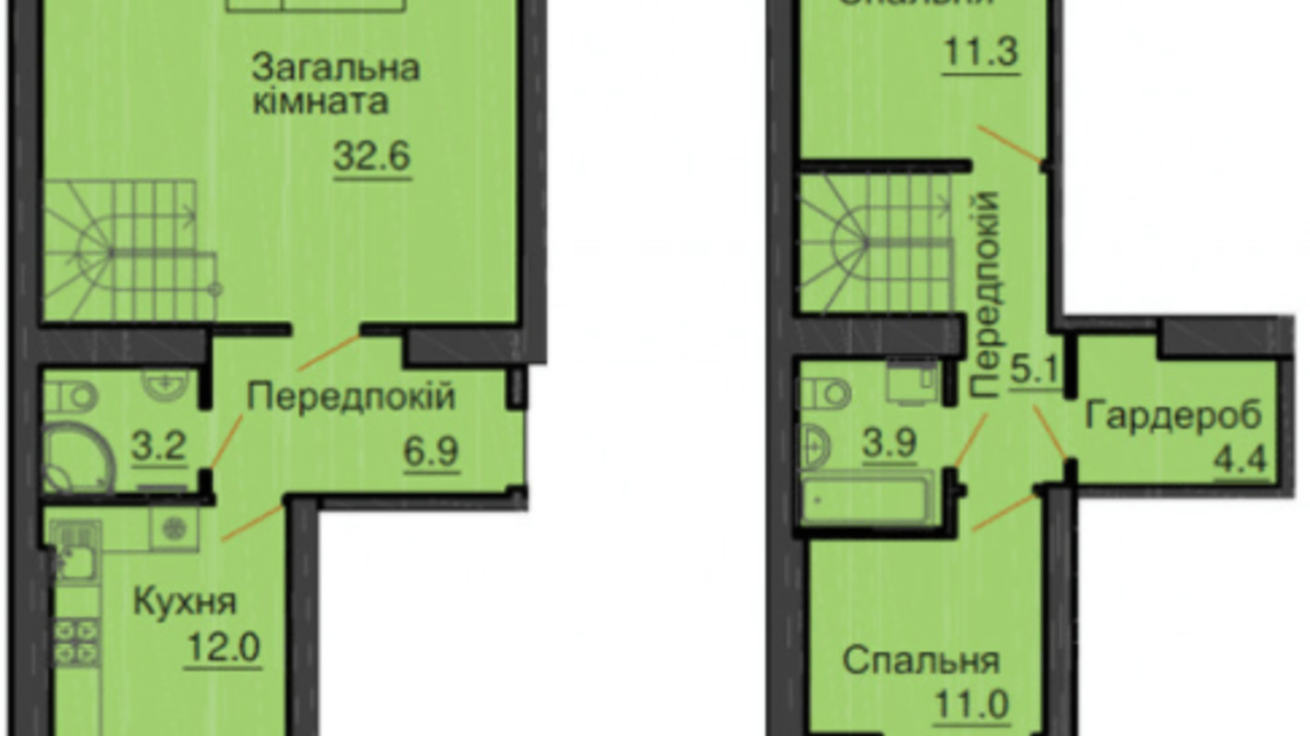 Планування багато­рівневої квартири в ЖК Софія Клубний 90.4 м², фото 367636