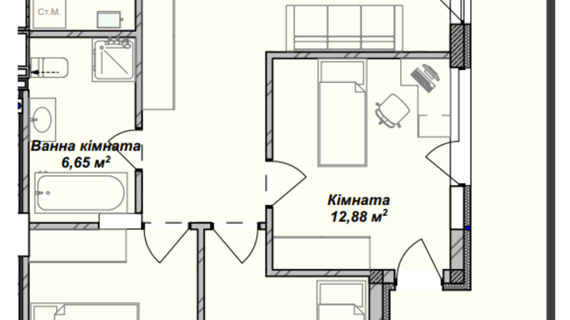 Планування 3-кімнатної квартири в ЖК Crystal 96.35 м², фото 367665
