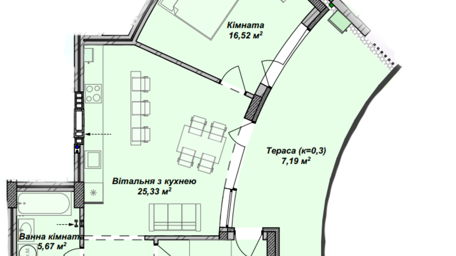 Планування 2-кімнатної квартири в ЖК Crystal 74.05 м², фото 367666