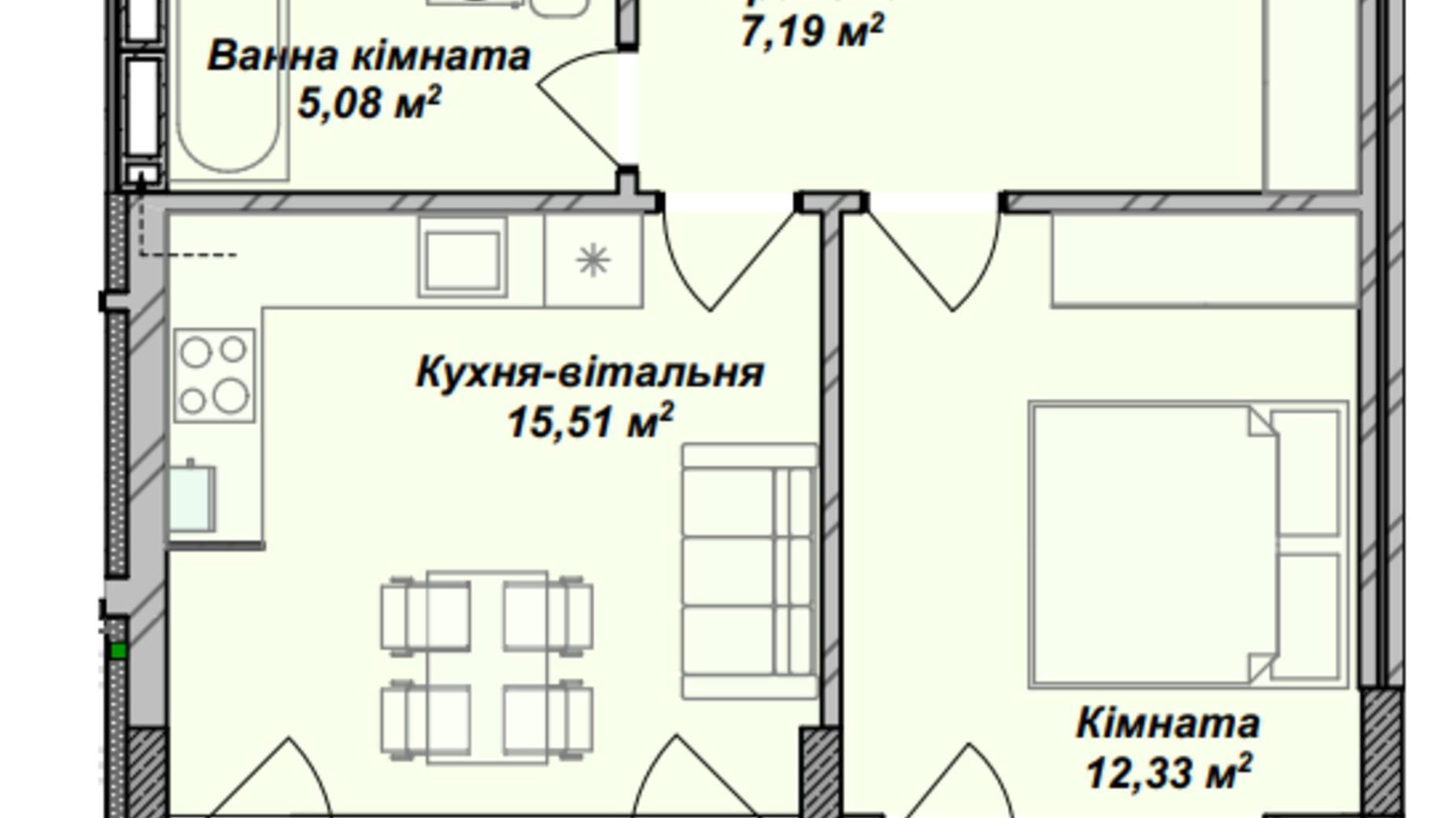 Планування 1-кімнатної квартири в ЖК Crystal 46.64 м², фото 367668